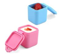 2 Piezas Recipientes para Salsas para OmieBox Lonchera, a Prueba de Fugas Vasos para Salsa Pequeños Silicona Recipientes para Condimentos con Tapas para Escuela Picnic Viajes (Azul, Rosa)
