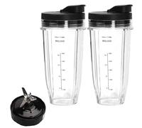 2 Piezas Repuestos para Batidora Ninja,Vasos Licuadores de 24 oz con Tapas Extraíble y 7 Cuchilla Extractora,Vaso de Repuesto para Ninja Bl2012/Bl487a/Bl492/Bl640/Nn100a/Nn101/Nn102