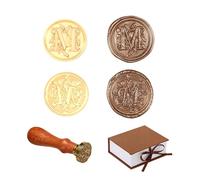 2 piezas Retro Alphabet Initials Wax Sealing Stamp, Vintage 26 Letters Brass Wax Sealing Stamp with Removable Wooden Handle for Festival Invitations, Cards, Gift Wrapping Decoration-M