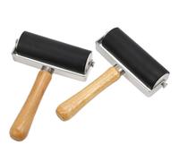 2 piezas Rodillo de Goma para Manualidades y Estampación, 10cm negro | Herramienta Compacta Mango de Madera, Marco de Hierro y Dos Rodillos para Vidrio y Espuma