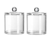 2 piezas rondas de plástico transparente acrílico tarro de algodón hisopo bola titular dispensador caja de almacenamiento contenedor con tapa para bola de algodón