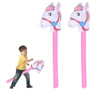 2 piezas rosa Hobby Horse Horse Caballo para niños Hobby Horse Caballo de bastón Caballo de bastón inflable Juguete de caballo Cabeza de caballo Hinchable Stick Hobby Horsing caballo Poni Varilla para