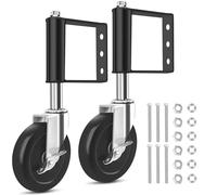 2 Piezas Rueda Puerta 10.2 cm con Freno & Resorte, Ruedas Giratoria Goma Pesadas 360° Capacidad de Carga 100 kg, Rueda Puertas Alta Absorción Impactos Muelle Negro para Portón Madera y Valla Jardín