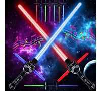 2 Piezas Sable de Luz,Espada Láser para Niños Espada Láser 2 En 1 Telescópica y Plegable,Star Wars Sable luz Espada Laser 7 Colores con Sonido para Navidad Halloween Regalos Cosplay