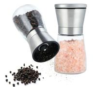 2 piezas salero y pimentero molinillo -Especias Molinillo- Molinillo de Sal y Pimienta-Molinillo Núcleo de Cerámica con Soporte de Haya- Desmontable, apto para lavavajillas