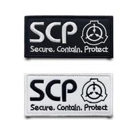 2 piezas SCP Foundation Logo Negro y Blanco Divertido Parche Hook & Loop Bordado Bandera Parche Táctico Parches Apliques para Chaqueta Jeans Camisetas Mochilas Chaleco Ropa Sombrero