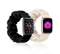 2 Piezas Scrunchie Elástica Correa Compatible con Apple Watch Serie 8 7 6 5 4 3 2 1 SE Ultra da 38mm/40mm/41mm, Correa de Reloj Flexible y Extensible para Mujer (Beige, Negro)