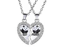 2 piezas Señoras Cadena colgante de plata diamantes de imitación para parejas collares de la amistad del corazón Best Friends Necklace Engraving Panda, Partner los mejores amigos, amantes y regalos