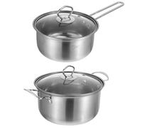 2 Piezas Set de Ollas para Leche y Fideos de Acero Inoxidable Tapa | Acabado Pulido Espejo, Asa Ergonómica y Diseño Anti Fugas, Uso en Cocina y Preparación de Papillas