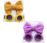 2 Piezas/Set Diadema para Perros y Gafas de Sol de Perros, Diademas elásticos y Lindas para bebés con Arco, Gafas de Sol de Flores Divertidas de Verano para para Mascotas Gato para niños diade