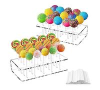 2 Piezas Soporte de Cake Pop, 20 Agujeros Soporte para Cake Pops con 100 Cake Pop Tallos Soporte para Piruletas y Pop Cake, Cake Pop Stand para Cumpleaños, Graduación, Mesa de Postres