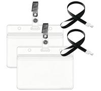 2 Piezas Soporte Identificación de metal Transparente con Clip y Cordón Negro,Soporte Identificación Cremallera Reciclable Impermeable,Soporte Transparente,Para Tarjeta