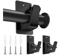 2 Piezas Soporte para Barra de Cortina, Ganchos para Barra de Cortina, Autoadhesivos, Ganchos Ajustables para Barra de Cortina Sala de Estar, Oficina y Baño, sin Taladrar, Negro