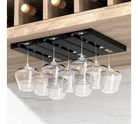 2 Piezas Soporte para copas de vino,soporte copas colgante,Estante Copas Vino Debajo Gabinete,el plastico soporte de copas,Autoadhesivo, no requiere perforación,para Hogar, Bar, Restaurante (Negro)