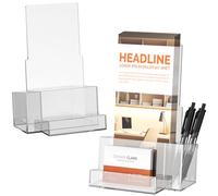 2 Piezas Soporte para Folletos A6, Soporte Acrílico para Folletos con Ranura para Bolígrafo, Exhibición Transparente para Oficina, Hotel, Restaurante, Ferias Comerciales y Materiales de Marketing