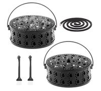 2 piezas soporte para serpiente antimosquitos de hierro, diseño hueco en forma de garra de gato, diámetro 13,5 cm, portátil con 2 cepillos, para camping, viajes y senderismo (Negro)