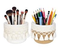 2 Piezas Soportes para Brochas de Maquillaje Boho, Mini Organizer Soporte para Brochas Cosméticos, Organizador Trenzado para Brochas de Maquillaje, Cestas de Almacenamiento, para delineador de ojos