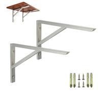 2 Piezas Soportes para Estantes de Pared,Soportes de Estantería de Metales Pesados,Escuadras para Estanterias de Acero Inoxidable en Forma de Triángulo,con Tornillos,Plateado (400mm x 250mm)