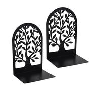 2 Piezas Sujeta Libros de Metal - Diseño de Árbol Decorativo, Sujetalibros Resistente & Antideslizante, Organizador para Casa, Oficina, Biblioteca & Escuela, Negro