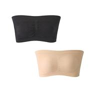 2 Piezas Sujetador Bandeau sin Costuras para Mujer sin Relleno sin Tirantes de Malla Transpirable(Negro & Desnudo L)
