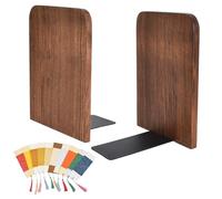 2 Piezas Sujetalibros Madera,Sujeta Libros,Sujetalibros De Nogal con Bases Metálicas,10 Marcapáginas,Soporte para Estantes,para Casa, Oficina Y Biblioteca,17 X 12 X 10,5 cm