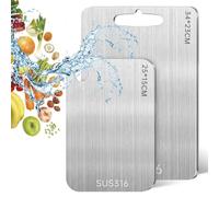 2 Piezas Tabla de Cortar de Acero Inoxidable 316, Grado Alimenticio de Doble Cara Tabla Cortar Titanio para Cocina, Titanium Cutting Board, para Carne, Queso, Frutas, 34x23cm+25x15cm