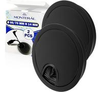 2 Piezas Tapa Pasacables Escritorio Ø 60/70 mm H 14 mm - Tapa Mesa Cables Color Negro - MONTERAL