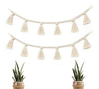 2 Piezas Tapicería Tejida Mano Bohemio, Colgante de Pared de Macramé Tapiz, Borla Colgante de Algodón y Lino Tapiz Banner Algodón para Cuarto de Niños, (Color del Arco Iris) (Blanco)