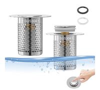 2 Piezas Tapon de Lavabo Pop Up Acero Inoxidable, Tapon Fregadero Baño con Filtro, Tapón Desague Lavabo para Cocina, Baño, Fregadero, 5.5 × 5.3 × 3.3 CM