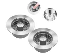 2 Piezas Tapón Fregadero Cocina, Colador Fregadero de Acero Inoxidable, 3 en 1 Filtro Rejilla Desague Universal, Diámetro 71-85 mm
