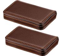 2 Piezas Tarjetas de Visita, Voltear Tarjeta de Estilo de PU Cuero Tarjeta de Nombre de Negocio de Bolsillo de Caso con Cierre Magnético, Paquete de Tarjeta de crédito/Cartera (Café y Café)