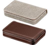 2 Piezas Tarjetas de Visita, Voltear Tarjeta de Estilo de PU Cuero Tarjeta de Nombre de Negocio de Bolsillo de Caso con Cierre Magnético, Paquete de Tarjeta de crédito/Cartera (Café y Gris)