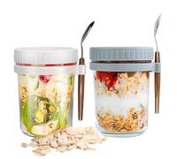 2 Piezas Tarros de Cristal con Tapa y Cuchara 350ml Overnight Oats Jar Tarros de Avena Portátil Mason Jars Tarros de Yogur con Medidor para Cereales Leche Fruta