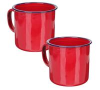 2 piezas Taza de Esmalte Retro Roja 350ml para Oficina y camping | Acabado Brillante, Superficie Lisa, Ligera y Cómoda, para Bebidas Frías y Sopa, Lavado a Mano