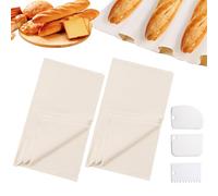2 piezas Tela Lino Para Masa Pan, Algodón Fermentadora De Pan Reutilizable Banetones Para Pan, 45 x 75cm Paño De Lino Panadero con Rascador de Masa para Baguettes, Panes de Panadería, Bollería