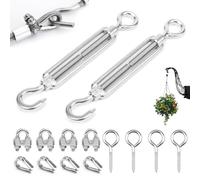 2 Piezas Tensor Cuerda Tendedero, Tensor de Alambre 304 Inoxidable M6 Tensor de Cuerda con Gancho Ojal y Mosquetón para Vallas de Jardín y Soporte para Plantas