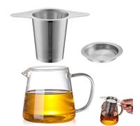 2 Piezas Tetera de Vidrio Redonda con Filtro para Té, 400ml Tetera de Cristal Infusor de Acero Inoxidable Resistente al Calor, Taza Infusiones con Tapa y Filtro, Apto para Té Suelto y Té de Flores