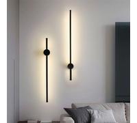 2 Piezas, Tira Larga LED, Modernas lámparas de Pared LED inalámbricas Regulables de 60 cm a 120 cm con rotación de 360°, Aplique de Pared para Dormitorio, Luces Interiores, Negro, 100 cm