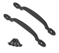 2 Piezas Tirador de Puerta de Hierro Fundido Negro, Manija de Puerta de Garaje con Puerta Corrediza Robusta y Sólida Retro, para Puerta de Granero, Jardín, Cobertizo, Negro