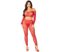 2 piezas top corto con hombros descubiertos y medias sin pies con red en forma de corazn