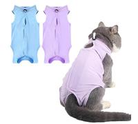 2 Piezas Traje de Recuperación para Gatos, Camiseta Postoperatoria para Gatas Esterilizadas, Ropa Protectora para Heridas Quirúrgicas, Chaleco de Recuperación Suave (Morado y Azul, Talla M