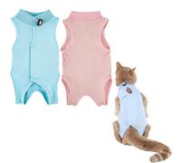 2 Piezas Traje de Recuperación para Gatos, Camiseta Postoperatoria para Gatas Esterilizadas, Ropa Protectora para Heridas Quirúrgicas, Chaleco de Recuperación Suave (Rosa y Azul, Talla M)