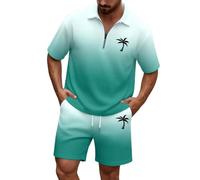 2 piezas traje de verano para hombre traje deportivo Waffle moda camiseta y pantalones cortos conjunto holgado ligero chándal hombres gran tamaño chándal corto de dos piezas traje casual, O Verde, L