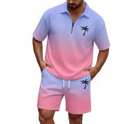 2 piezas traje de verano para hombre traje deportivo Waffle moda camiseta y pantalones cortos conjunto holgado ligero chándal hombres gran tamaño chándal corto de dos piezas traje casual, O Púrpura