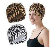 2 Piezas Turbantes para Mujer Gorros Oncologicos Oncologicos Gorro de Cáncer para Pérdida de Cabello Mujer Pelo Largo Verano Turbantes Lástico Frontal Cruzado Algodón -Estampado de cebra