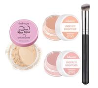 2 Piezas Under Eye Brightener Corrector + Polvos Sueltos,incluye Borla y Brocha para Corrector, Polvos Fijadores Maquillaje,Antiojeras
