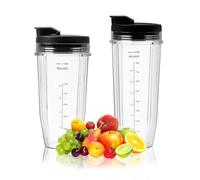 2 Piezas Vaso Blender, Repuesto para Licuadora Ninja Tazas de 24 oz y 32 oz con 2 Cubiertas, Piezas de Repuesto para Vaso de Licuadora Ninja Mixer Repuestos Contenedores, Compatible con la Serie