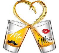 2 Piezas Vasos de Chupito de Mr y Mrs Copas de Vino de Oro de 2 Onzas para Boda Fiesta Vaso de Aniversario Compromiso Copa de Vino de Pareja para Recién Casados Parejas (Estilo Encantador)