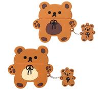 [2 piezas] wifantien - Funda 3D con diseño de oso de peluche para AirPod Pro 2019/2022, diseño de dibujos animados 3D para mujeres y niñas, a la moda, Kawaii Biscuit Teddy Bear, llavero suave para