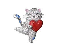2 Pin felino con detalle de corazón, accesorio de aleación moderno, para realzar atuendo para amantes de las mascotas, joyería con alfiler para gatos
